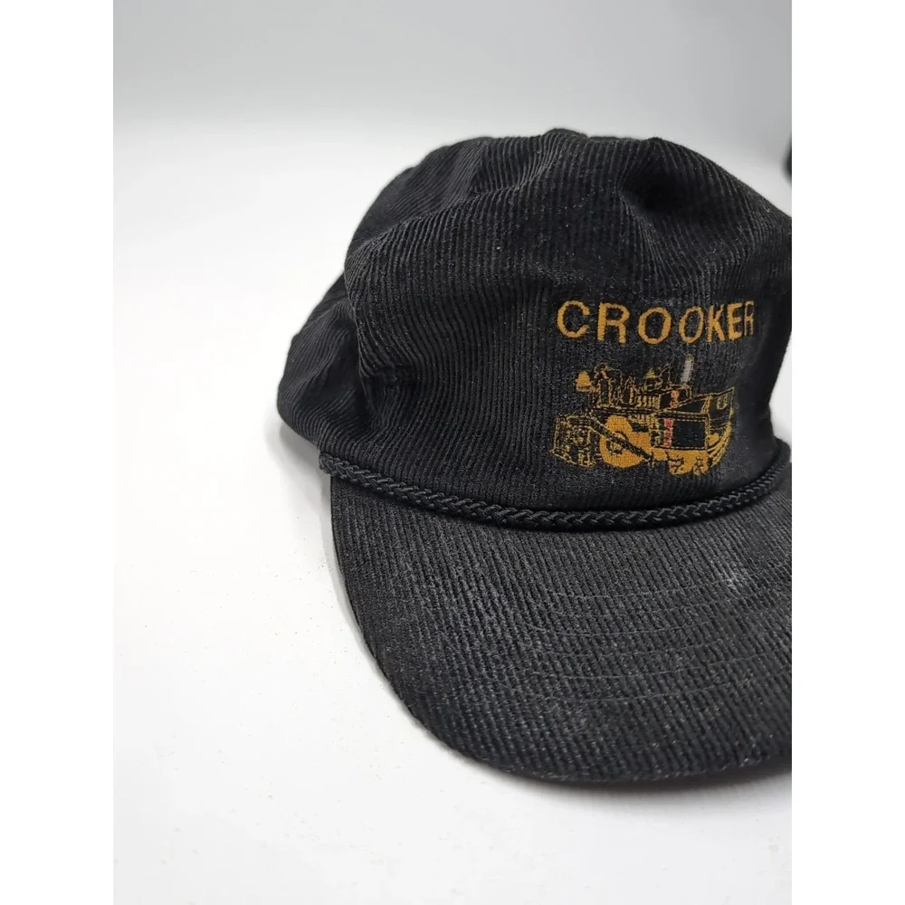 Vintage Hat Cap Mens Fabric Rope Otto Cap Retro Crooker Black Embroidered